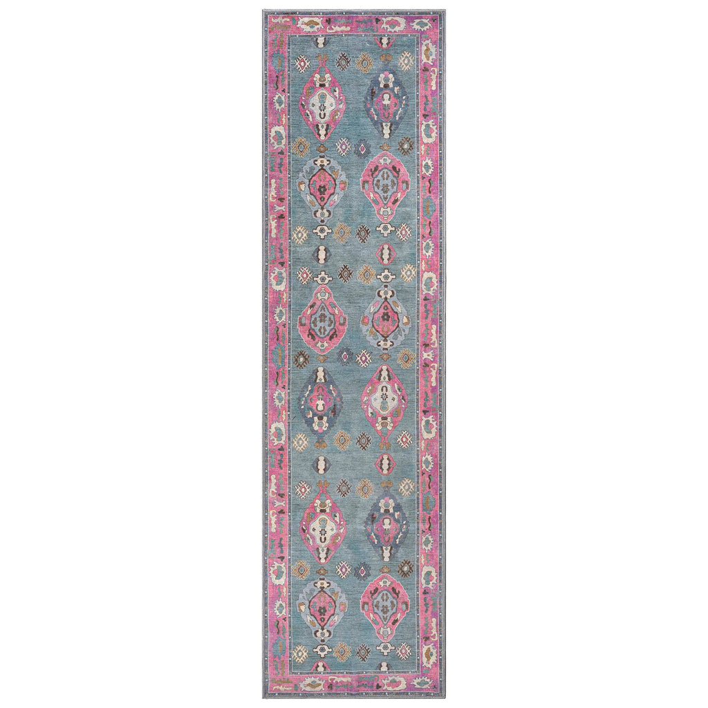 Green Pink Oushak Washable Rug - Gionara