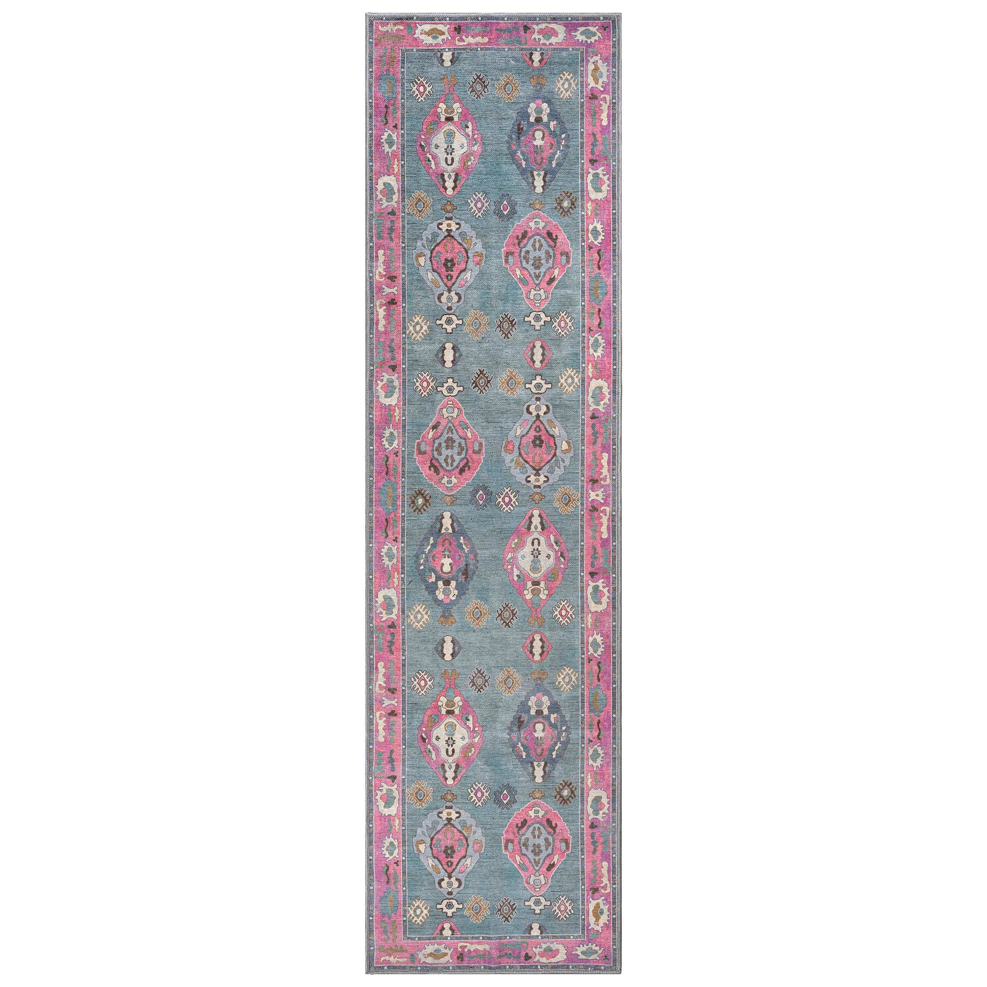 Green Pink Oushak Washable Rug - Gionara