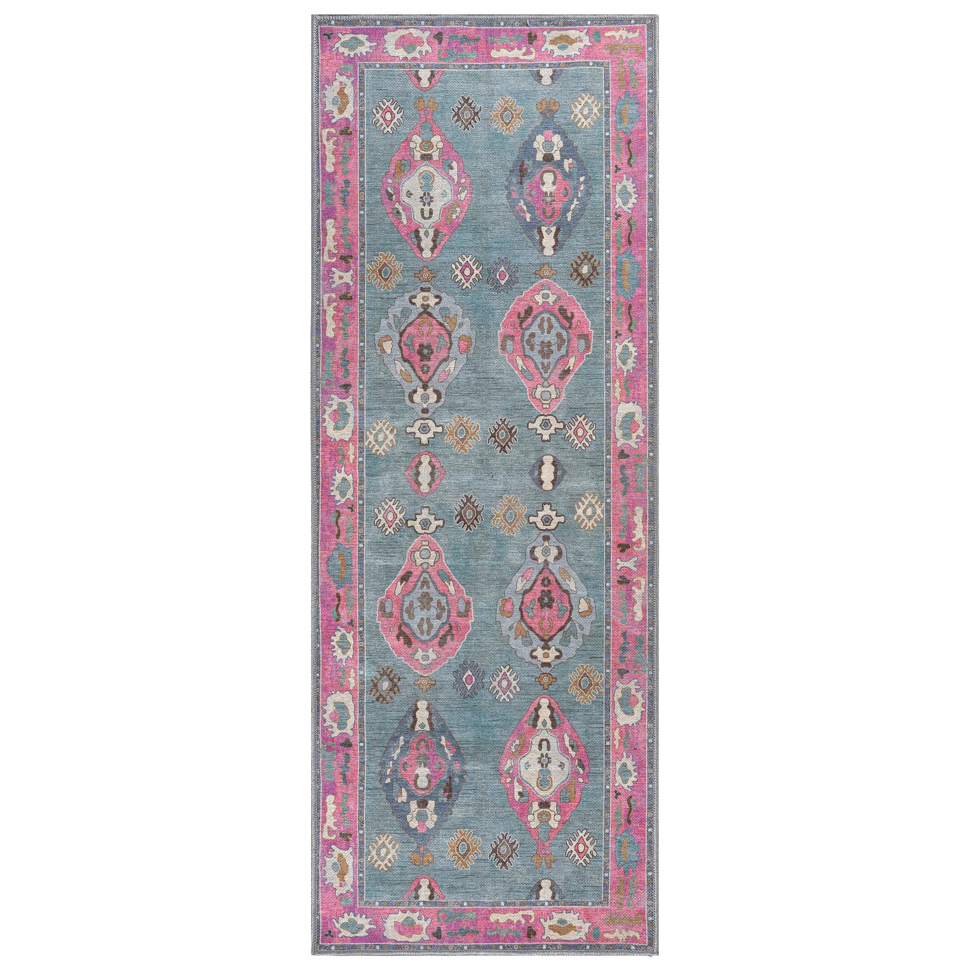 Green Pink Oushak Washable Rug - Gionara