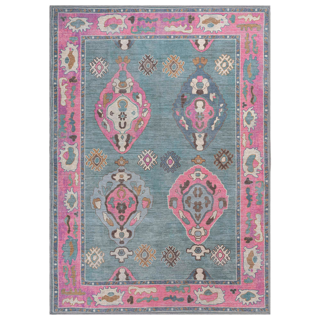 Green Pink Oushak Washable Rug - Gionara