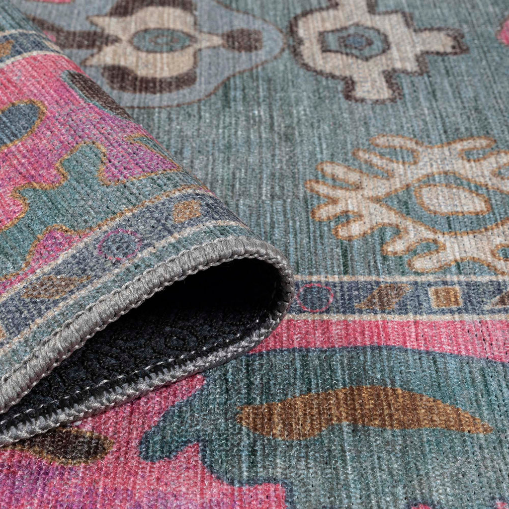 Green Pink Oushak Washable Rug - Gionara