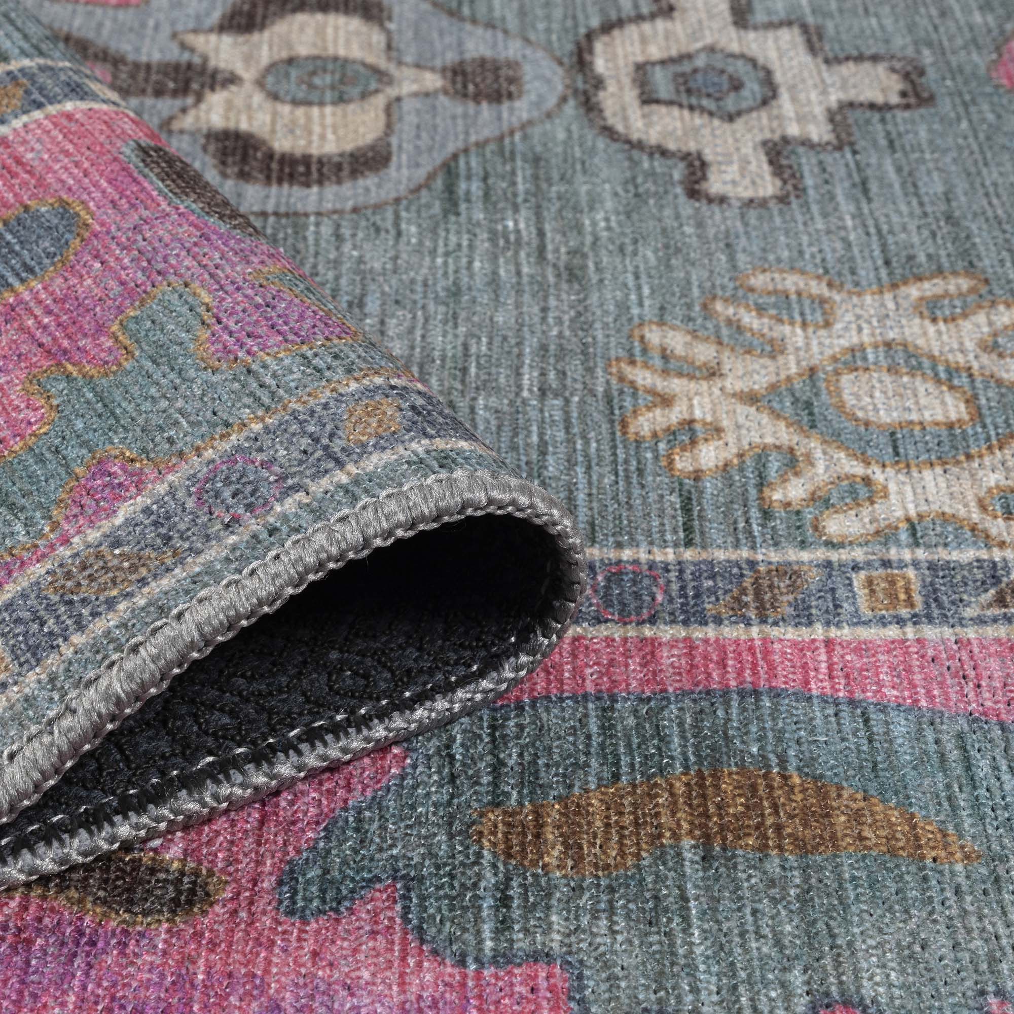 Green Pink Oushak Washable Rug - Gionara