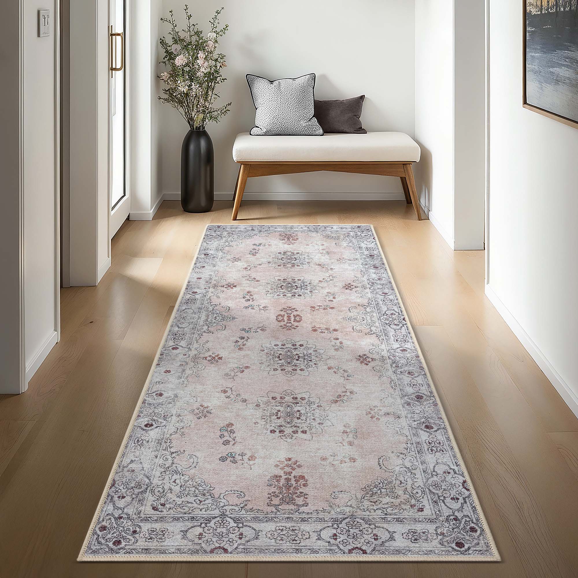 Lite Pink Oushak Area Washable Rug - Gionara