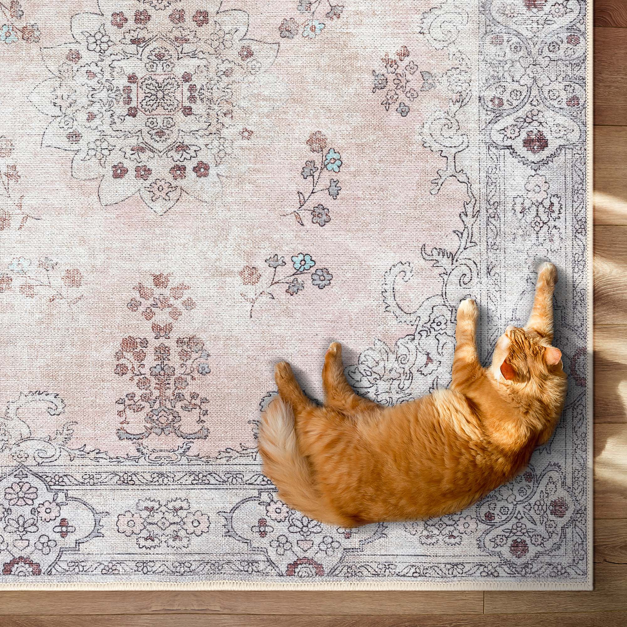 Lite Pink Oushak Area Washable Rug - Gionara