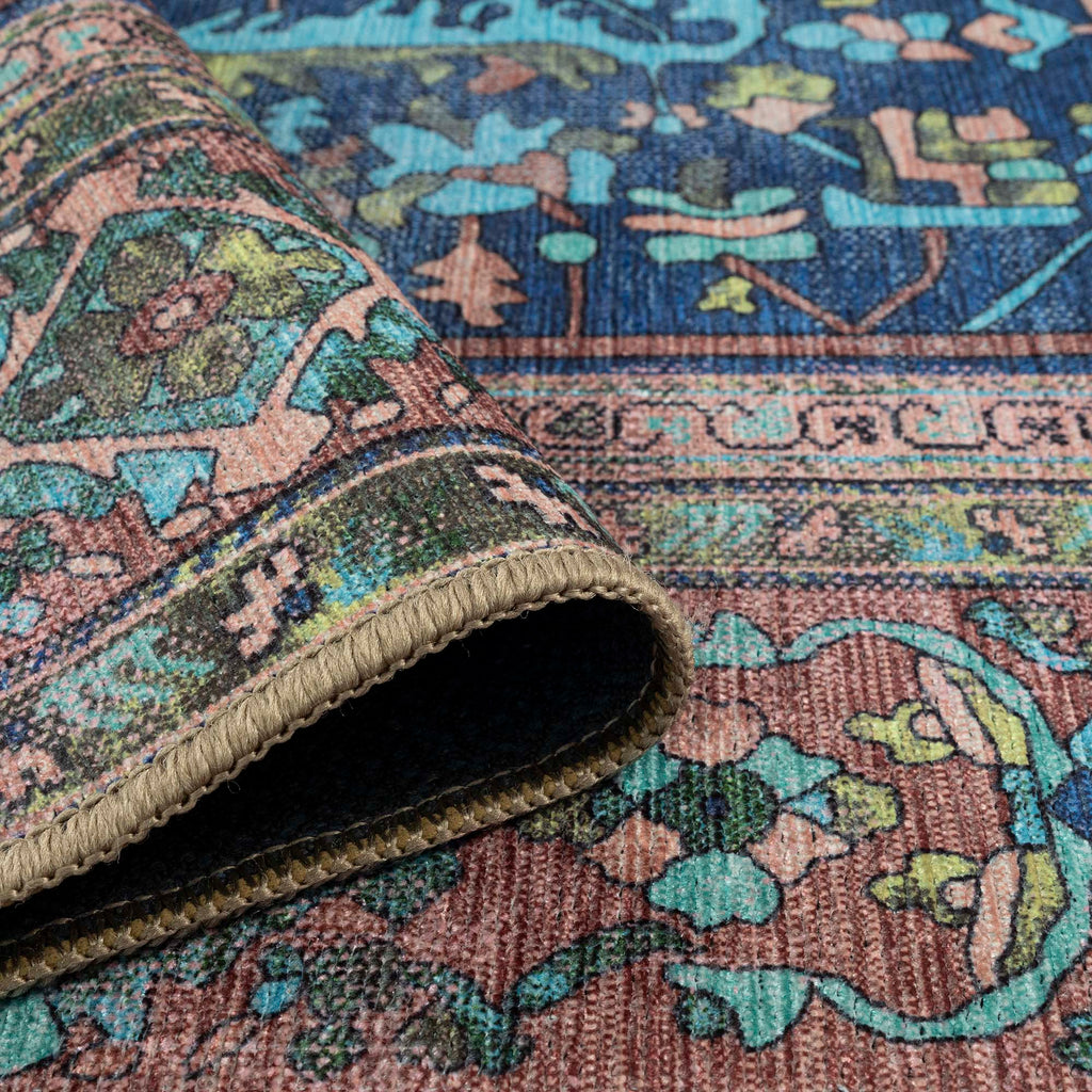 Navy Blue Boho Oushak Washable Rug - Gionara