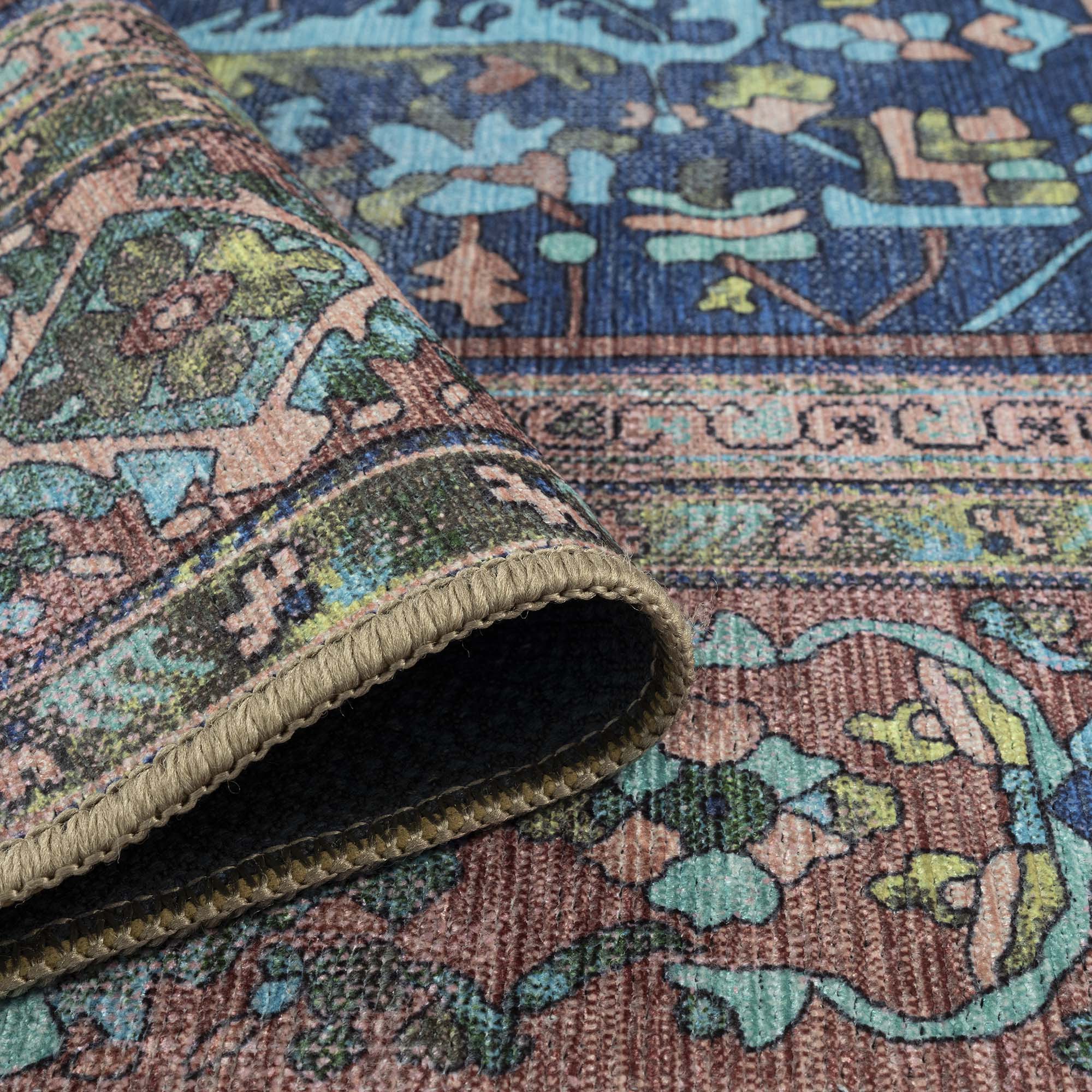 Navy Blue Boho Oushak Washable Rug - Gionara