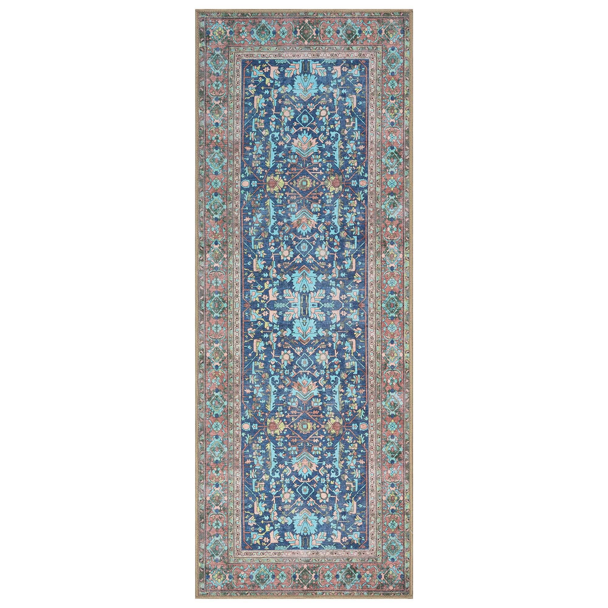 Navy Blue Boho Oushak Washable Rug - Gionara