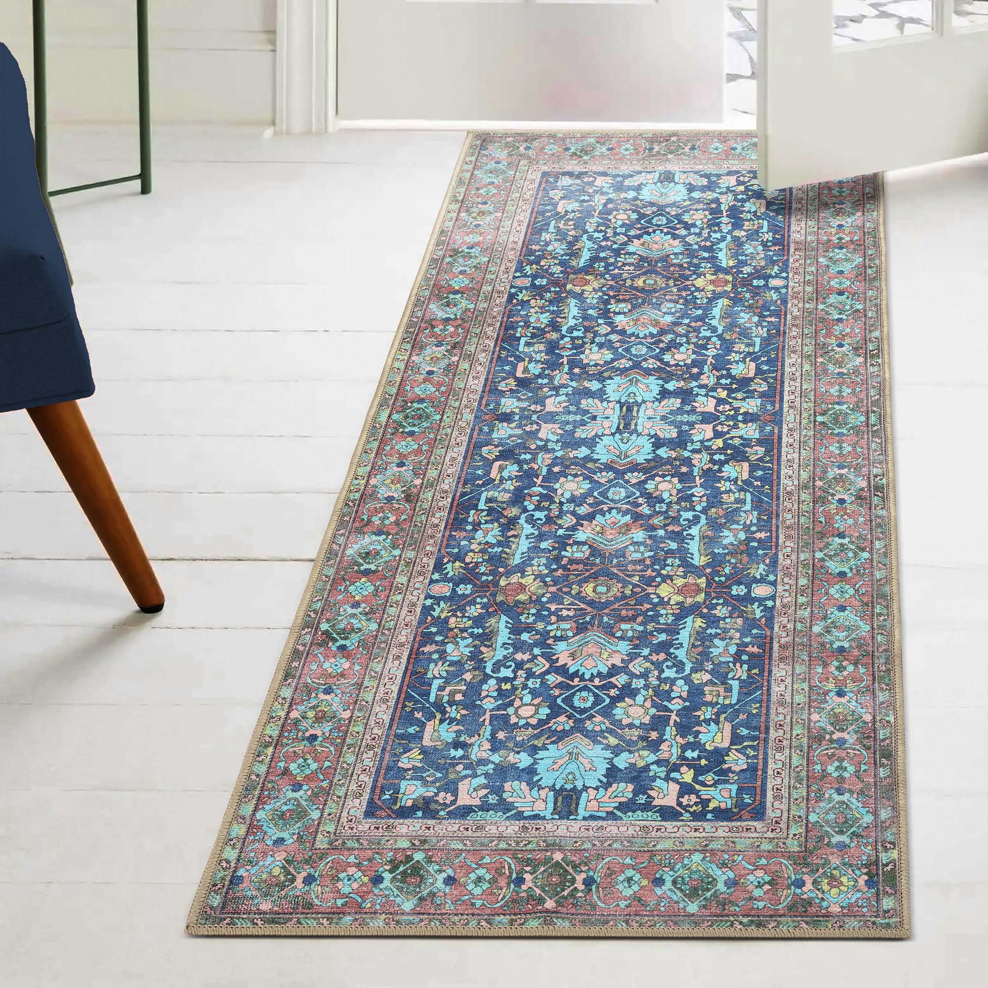 Navy Blue Boho Oushak Washable Rug - Gionara