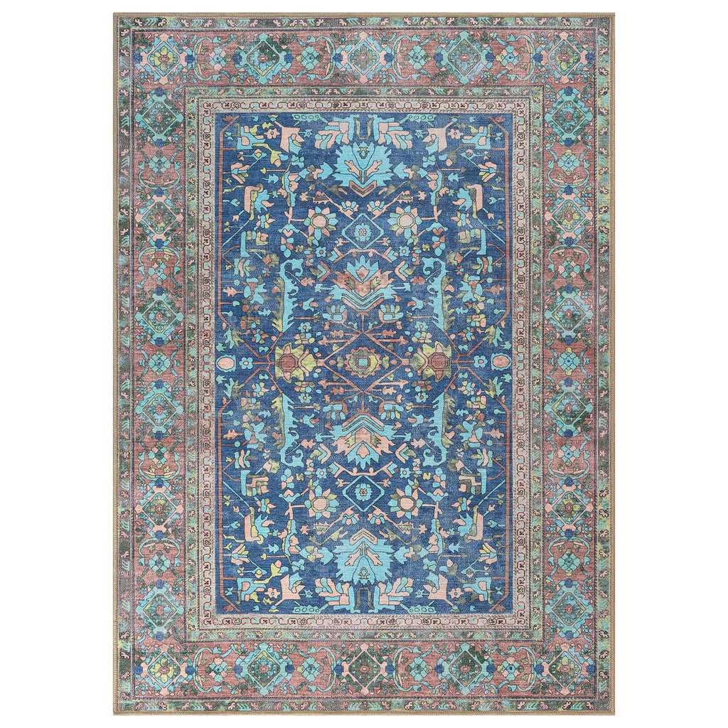 Navy Blue Boho Oushak Washable Rug - Gionara