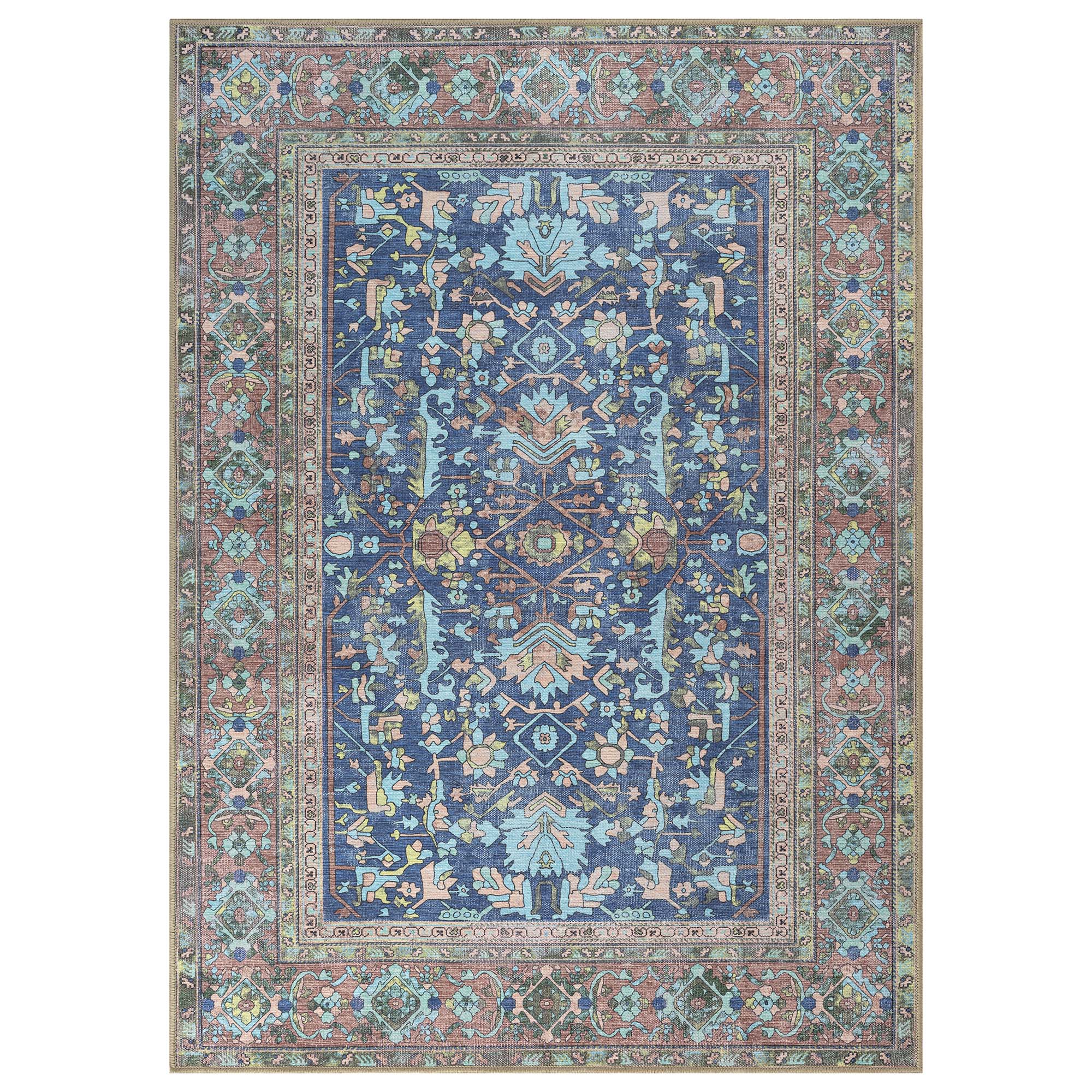 Navy Blue Boho Oushak Washable Rug - Gionara