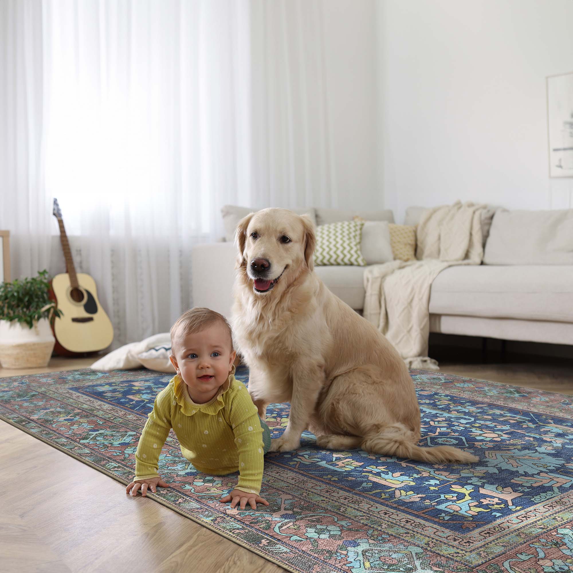 Navy Blue Boho Oushak Washable Rug - Gionara