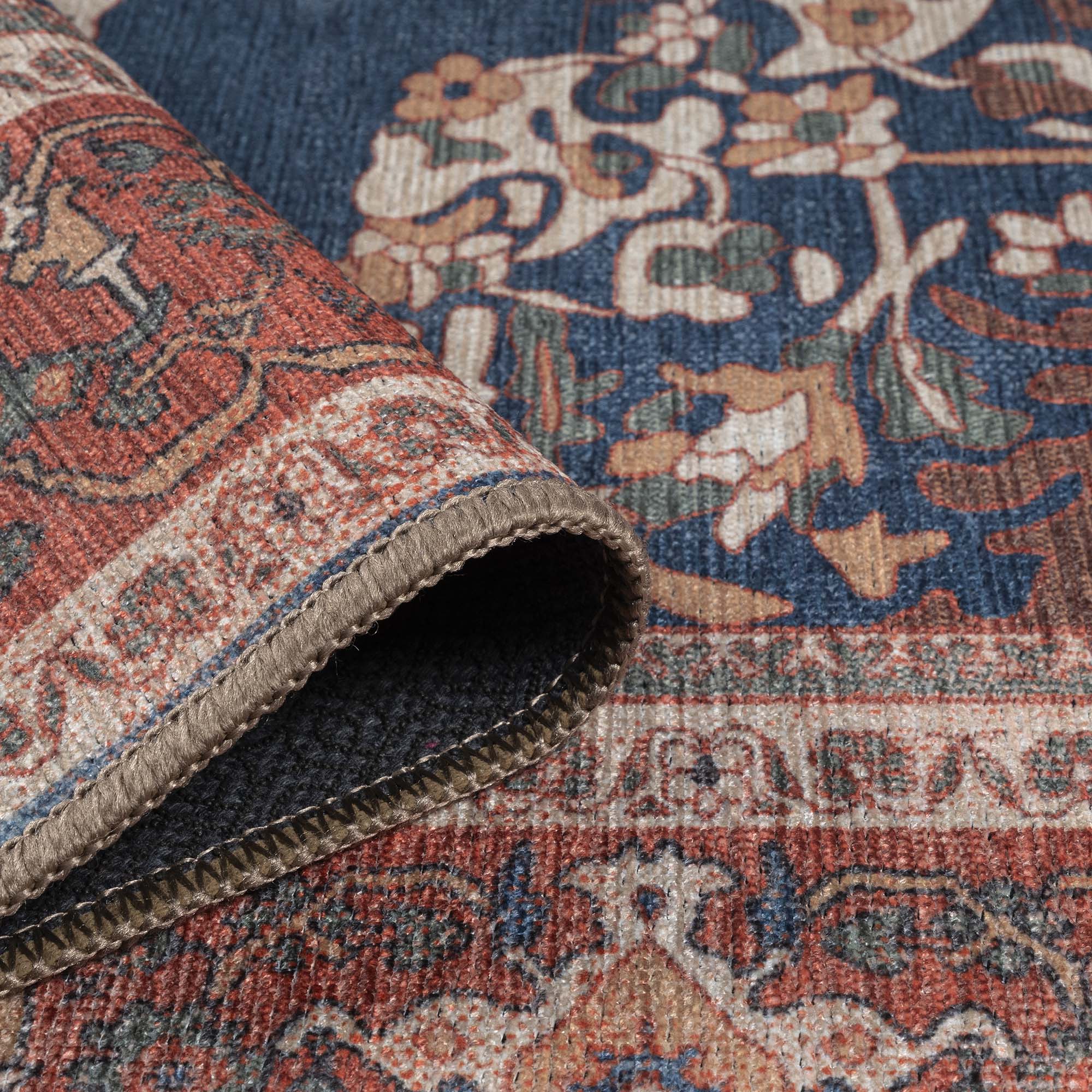 Navy Blue Brick Oushak Area Washable Rug - Gionara