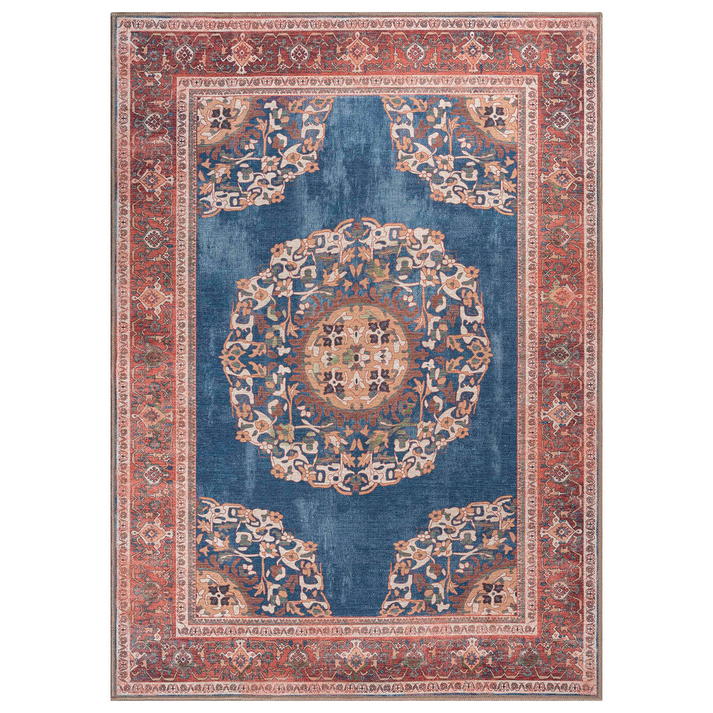 Navy Blue Brick Oushak Area Washable Rug - Gionara