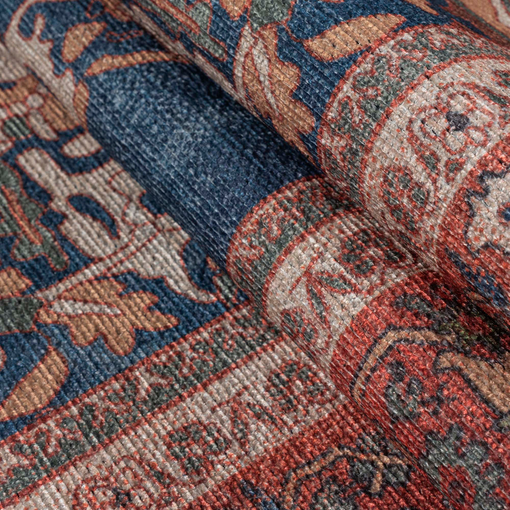 Navy Blue Brick Oushak Area Washable Rug - Gionara