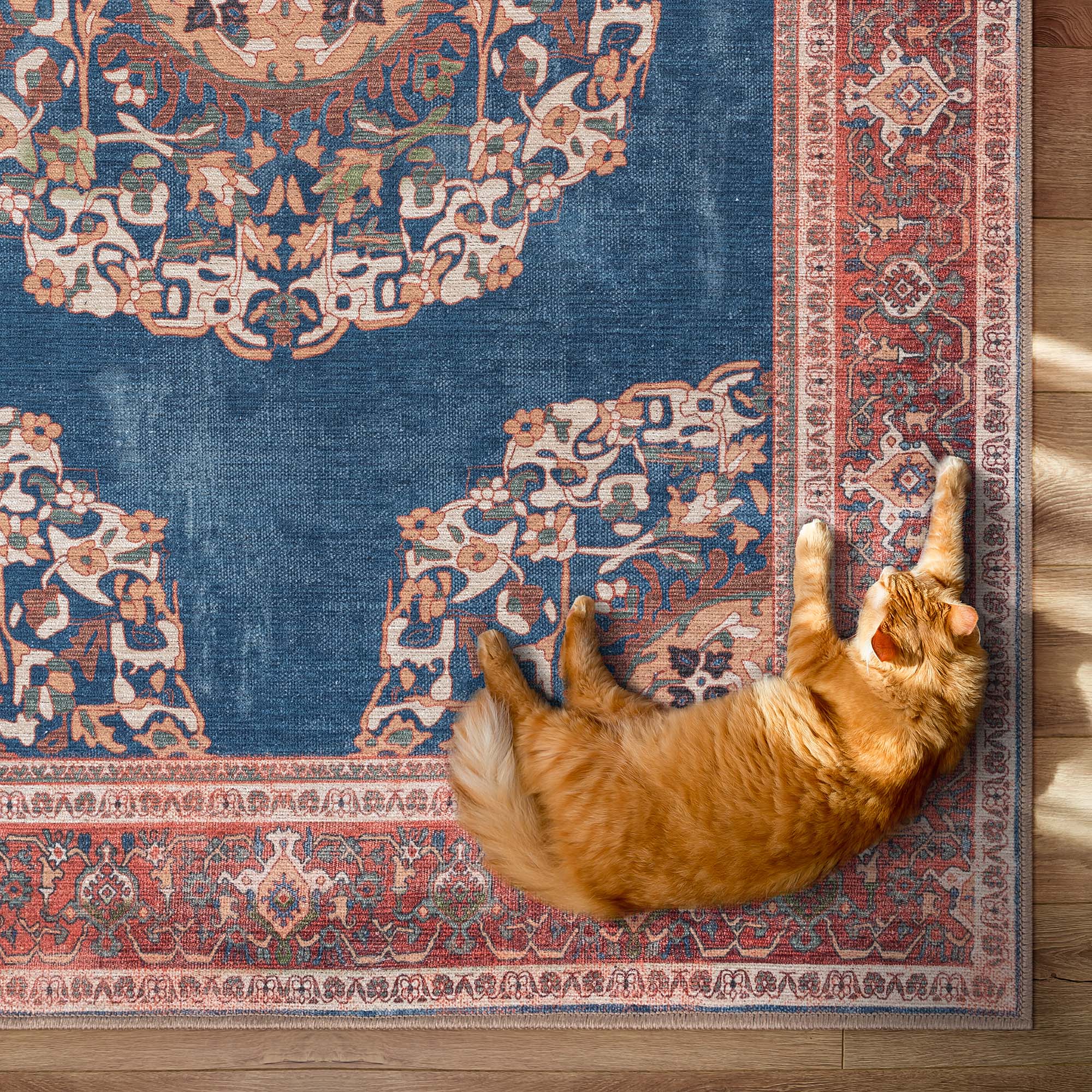 Navy Blue Brick Oushak Area Washable Rug - Gionara