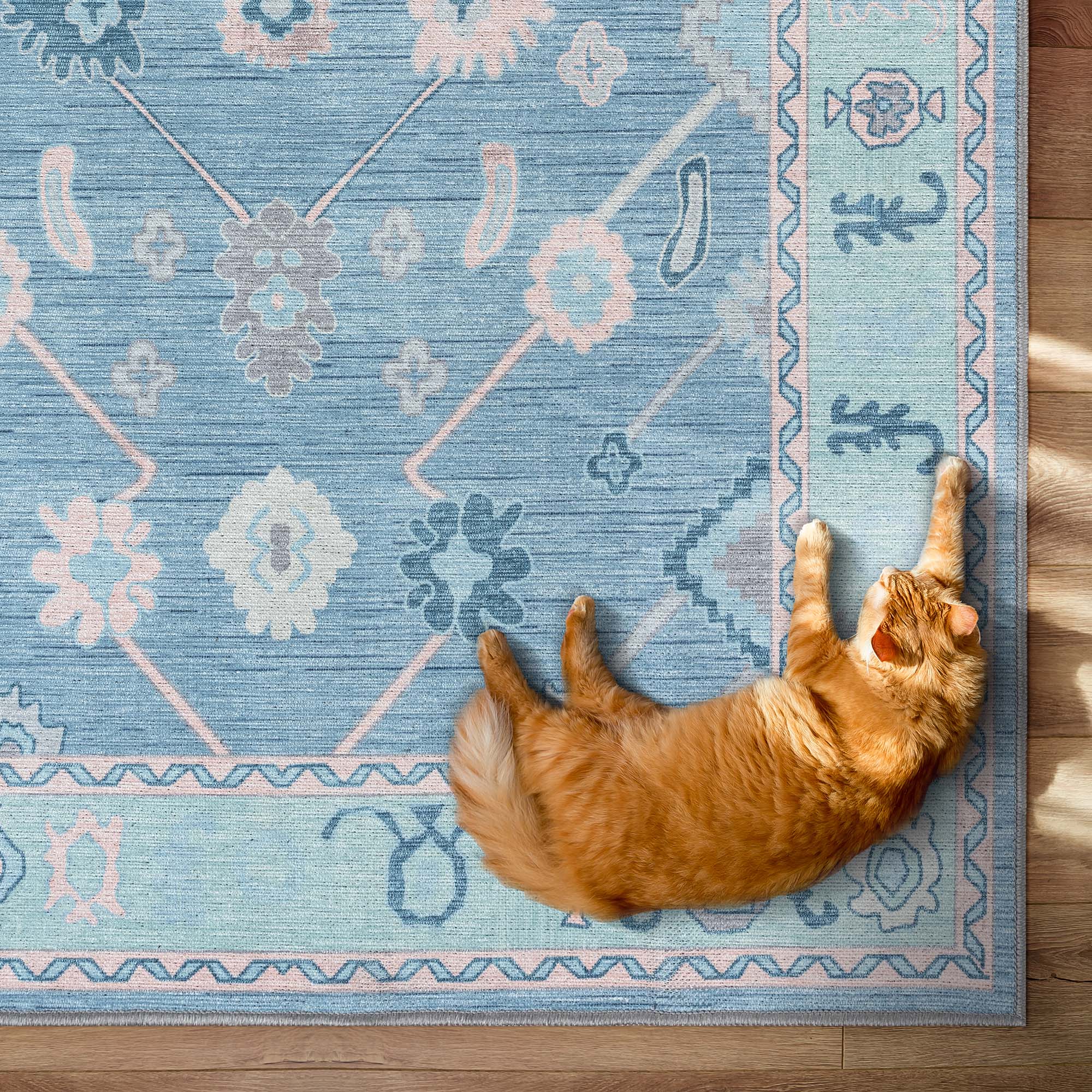 Teal Blue Oushak Area Washable Rug - Gionara