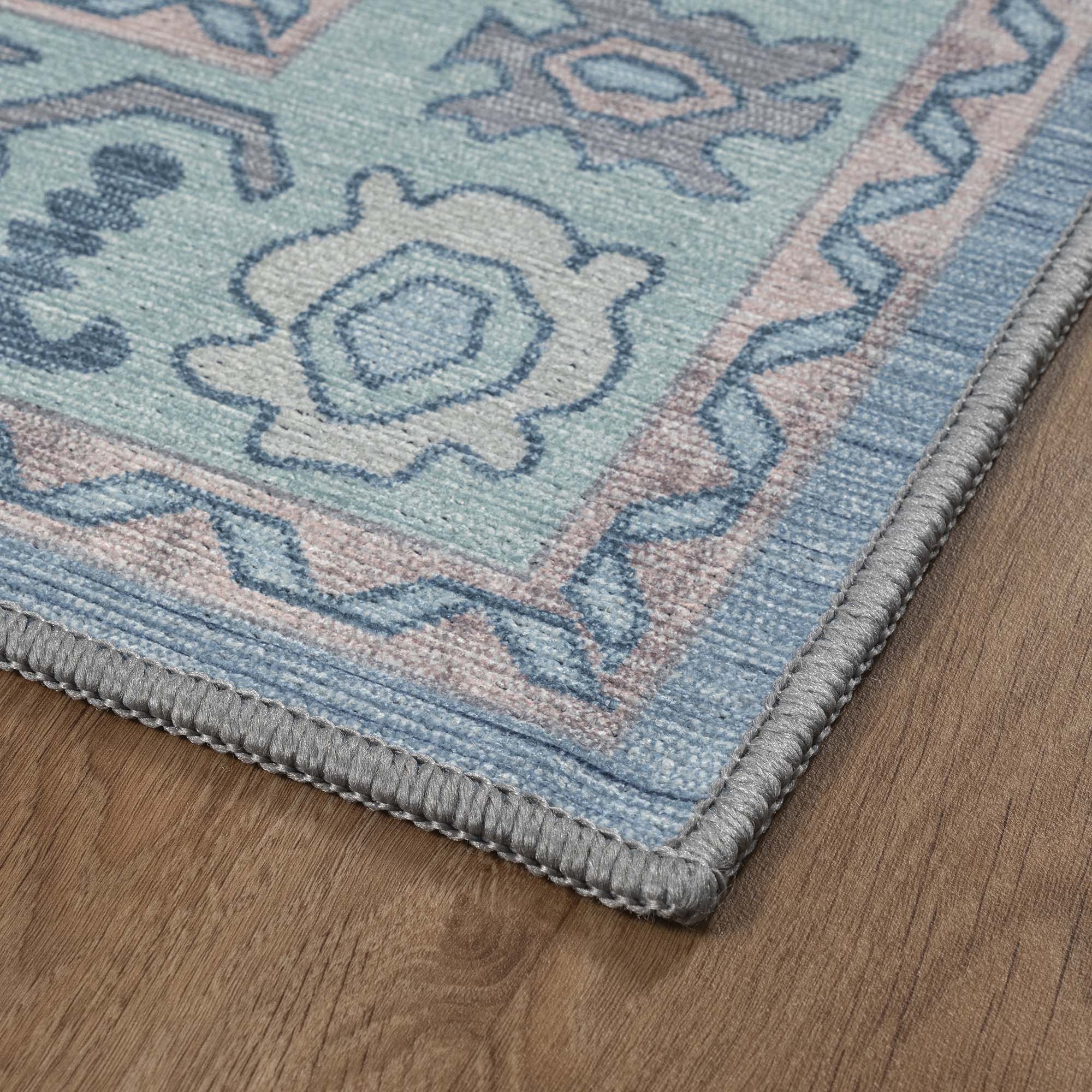 Teal Blue Oushak Area Washable Rug - Gionara