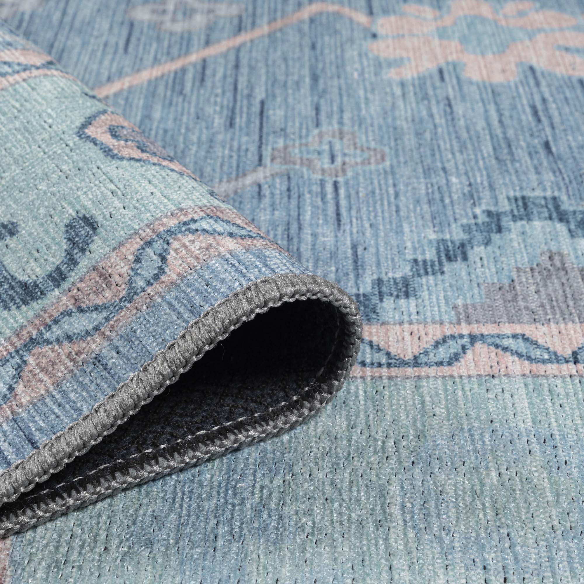 Teal Blue Oushak Area Washable Rug - Gionara